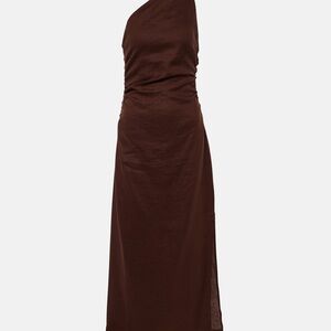 Faithfull the Brand Jomana Linen Brown One-Shoulder Dress